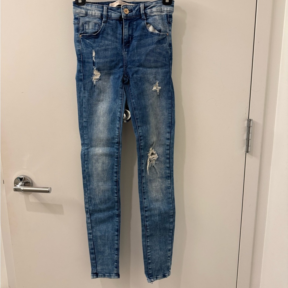 Zara Distressed Blue Skinny Jeans